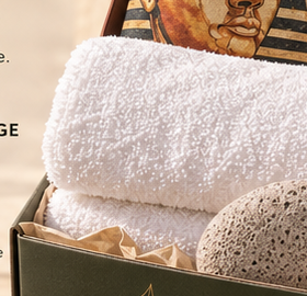 KEMARA Heritage Ritual Box featuring a cotton face towel and natural pumice stone