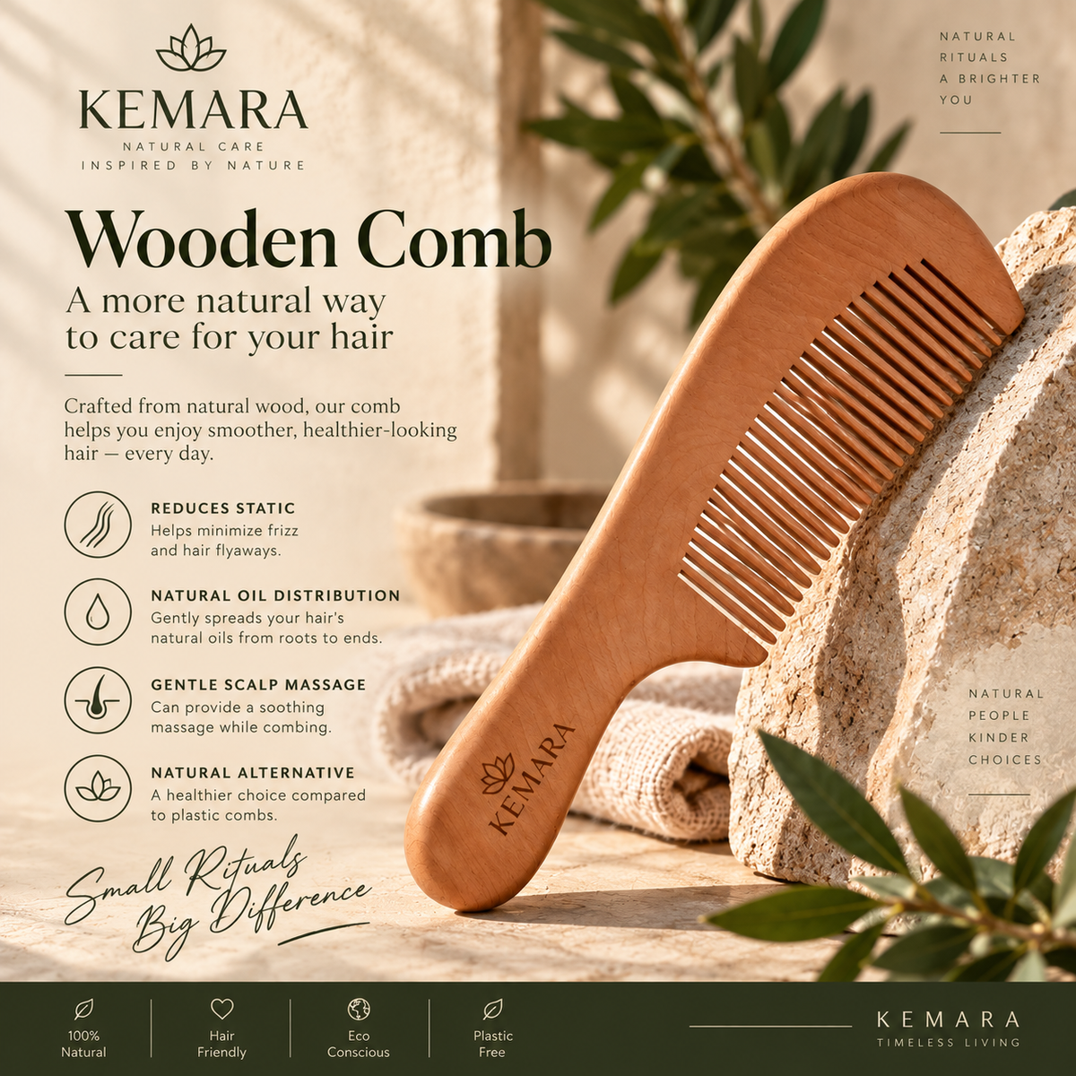 Natural wooden comb from the KEMARA Heritage Ritual Box