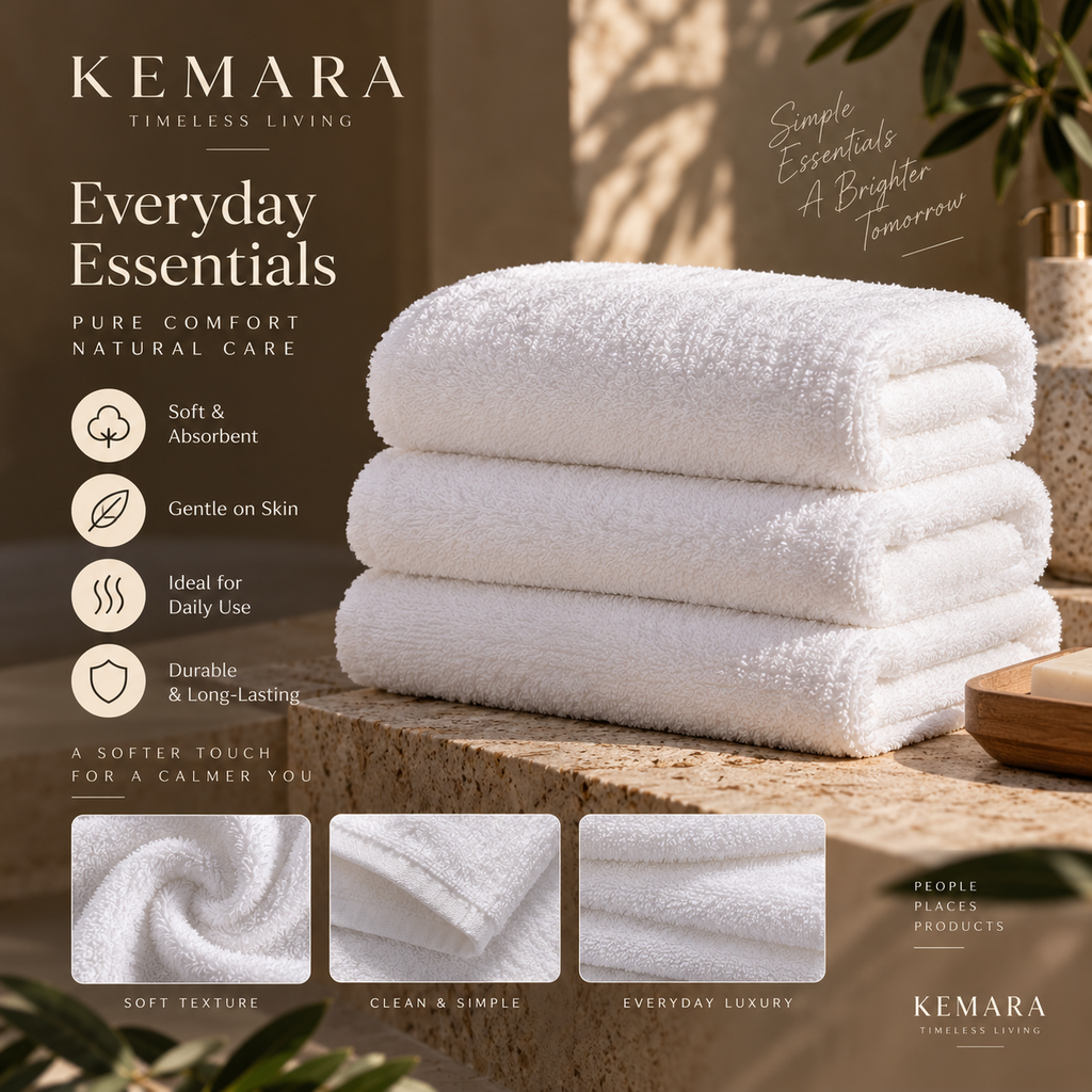 Folded cotton face towels from the KEMARA Heritage Ritual Box